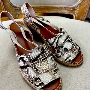 Snakeskin Leather Espadrille Wedges